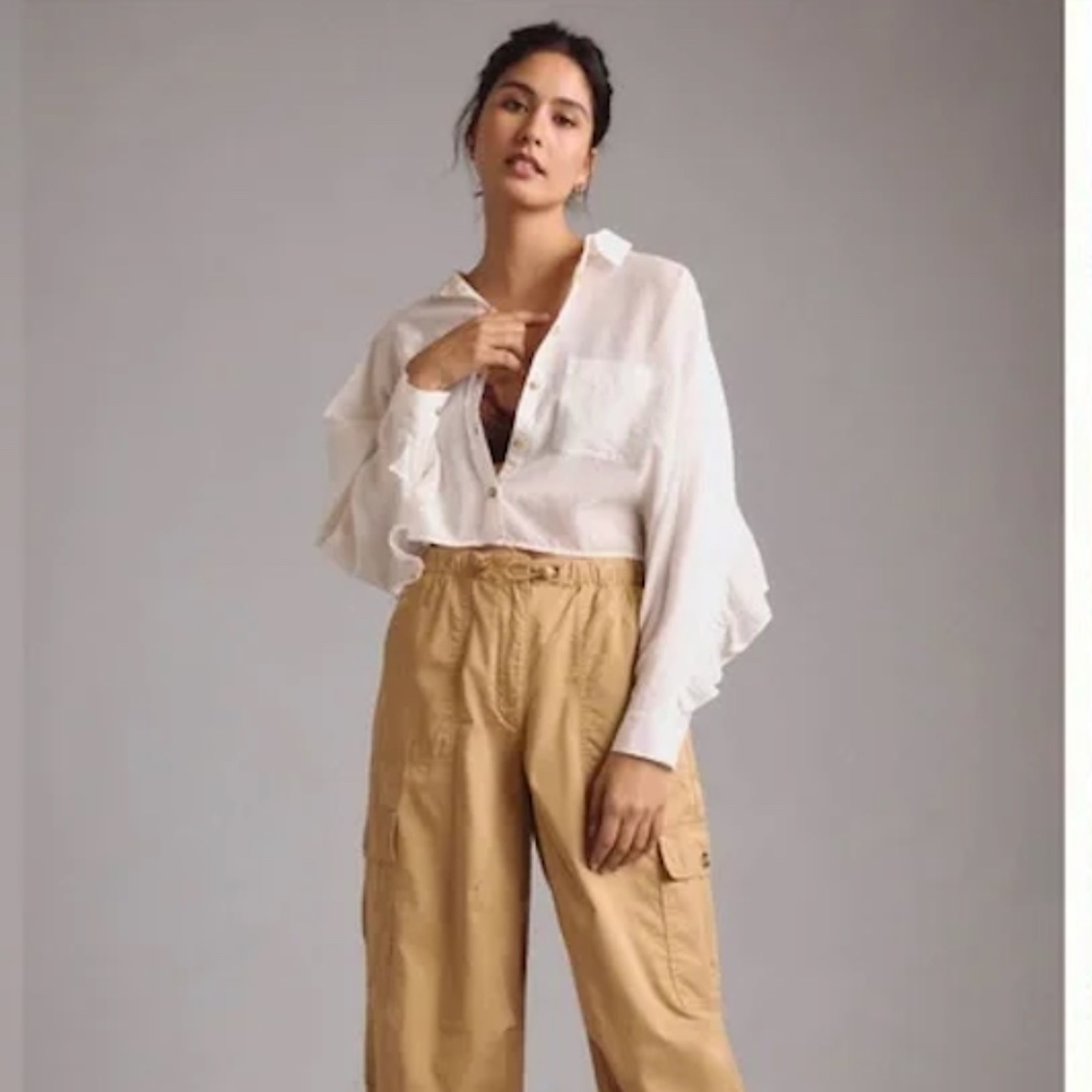 Anthropologie Pilcro Batwing Back Ruffle Buttondown